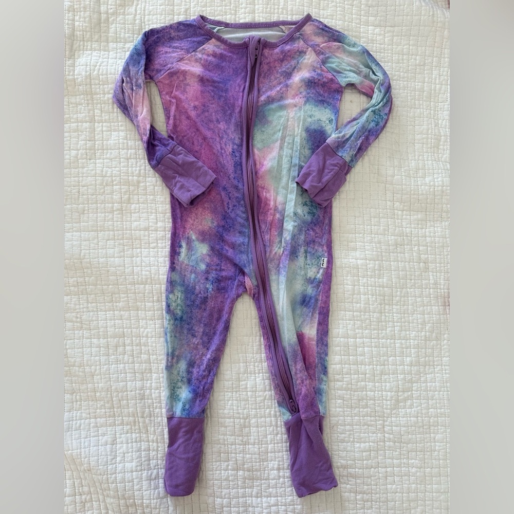 SOLD - Little Sleepies watercolors zippy pajamas 6-12 months
